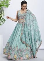Silk Chiffon Turquoise Blue Wedding Wear Sequinned Lehenga Choli